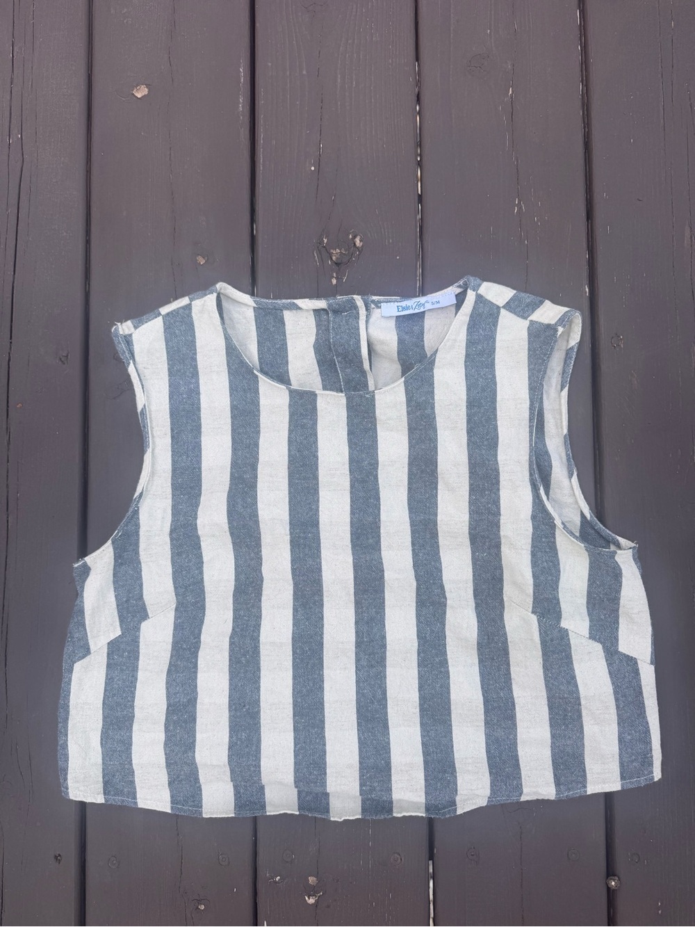 Striped Sleeveless Crop Tank Top - Blue & White